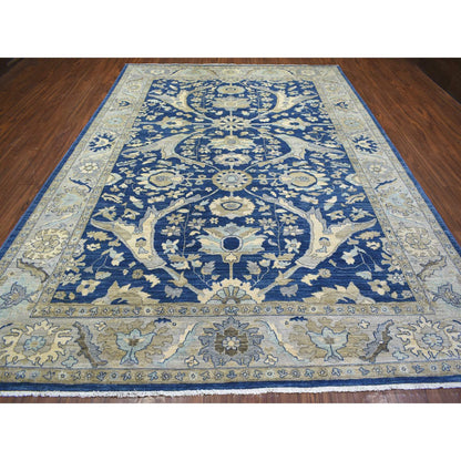 Oushak And Peshawar Wool Hand Knotted Rug Blue Ivory 8.10X12.4 -O071940