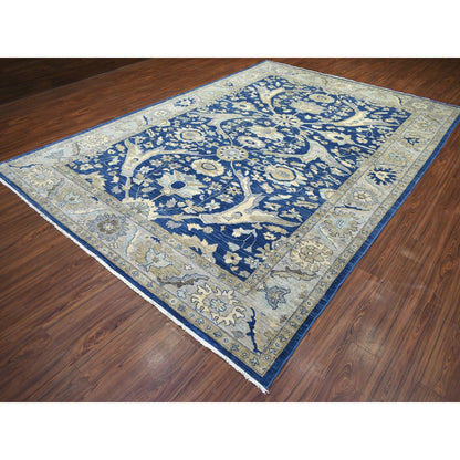 Oushak And Peshawar Wool Hand Knotted Rug Blue Ivory 8.10X12.4 -O071940