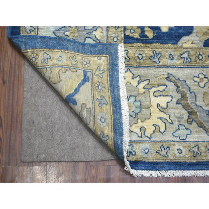 Oushak And Peshawar Wool Hand Knotted Rug Blue Ivory 8.10X12.4 -O071940