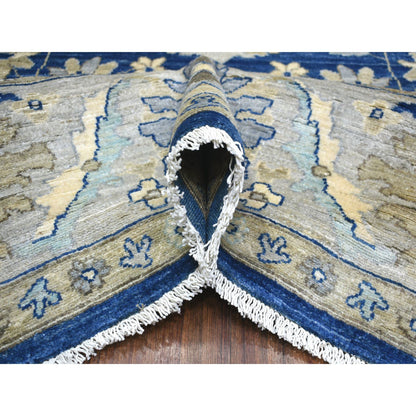 Oushak And Peshawar Wool Hand Knotted Rug Blue Ivory 8.10X12.4 -O071940