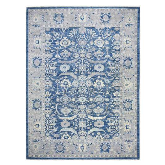 Oushak And Peshawar Wool Hand Knotted Rug Blue Gray 10.2X13.6 -O071946