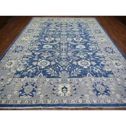 Oushak And Peshawar Wool Hand Knotted Rug Blue Gray 10.2X13.6 -O071946