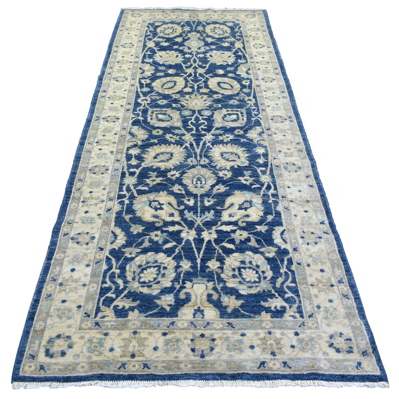 Ivory 4'0" x 10'3" Oushak And Peshawar Hand knotted Wool Rug - Sku: O071950