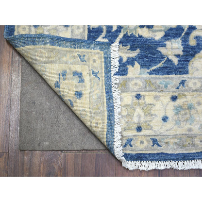 Oushak And Peshawar Wool Hand Knotted Rug Blue Ivory 4.0X10.3 -O071950