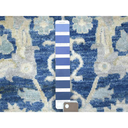 Oushak And Peshawar Wool Hand Knotted Rug Blue Ivory 4.0X10.3 -O071950