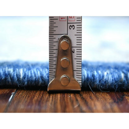 Oushak And Peshawar Wool Hand Knotted Rug Blue Ivory 4.0X10.3 -O071950