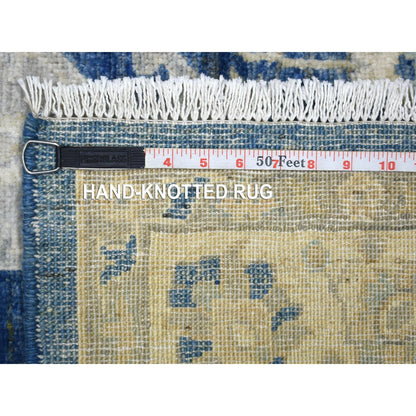 Oushak And Peshawar Wool Hand Knotted Rug Blue Ivory 4.0X10.3 -O071950