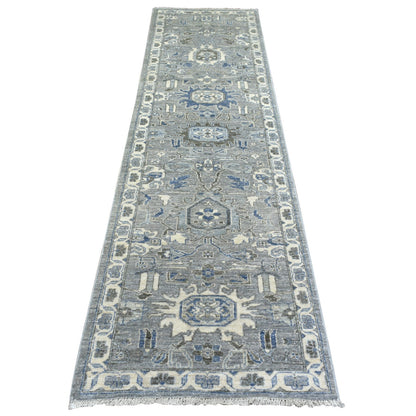 Oushak And Peshawar Wool Hand Knotted Rug Grey Ivory 2.6X9.9 -O071952