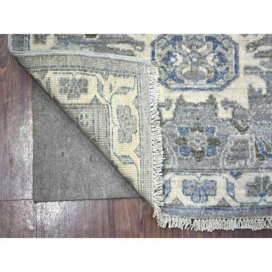 Oushak And Peshawar Wool Hand Knotted Rug Grey Ivory 2.6X9.9 -O071952