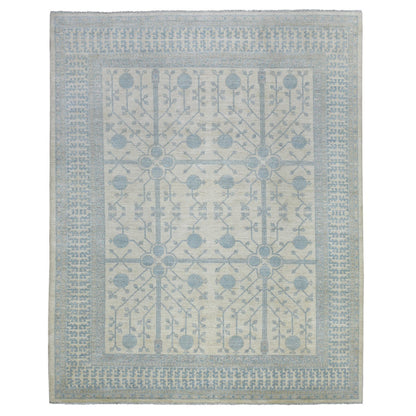 Oushak And Peshawar Wool Hand Knotted Rug Ivory Blue 9.0X11.0 -O071964