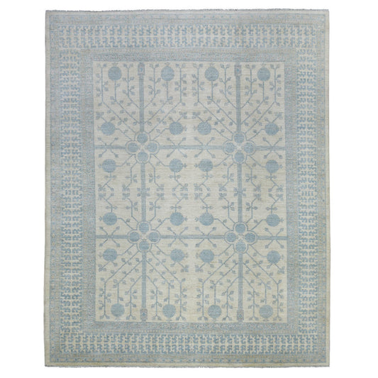 Oushak And Peshawar Wool Hand Knotted Rug Ivory Blue 9.0X11.0 -O071964
