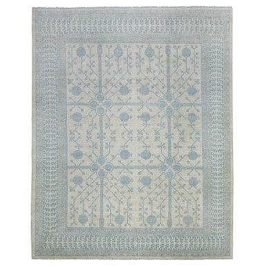 Oushak And Peshawar Wool Hand Knotted Rug Ivory Blue 9.0X11.0 -O071964