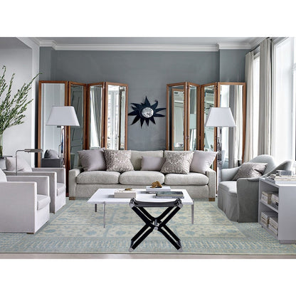 Oushak And Peshawar Wool Hand Knotted Rug Ivory Blue 9.0X11.0 -O071964