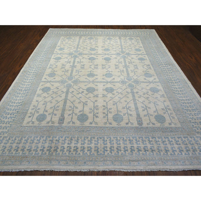 Oushak And Peshawar Wool Hand Knotted Rug Ivory Blue 9.0X11.0 -O071964