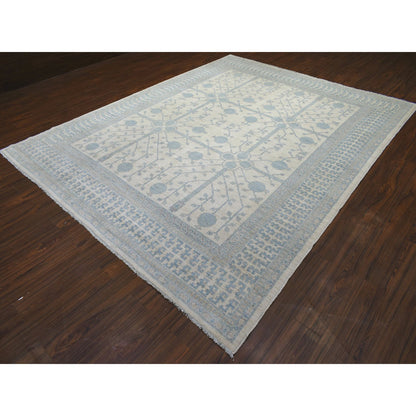 Oushak And Peshawar Wool Hand Knotted Rug Ivory Blue 9.0X11.0 -O071964