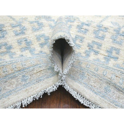 Oushak And Peshawar Wool Hand Knotted Rug Ivory Blue 9.0X11.0 -O071964