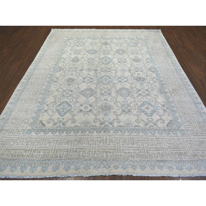 Oushak And Peshawar Wool Hand Knotted Rug Ivory Ivory 8.1X9.10 -O071970