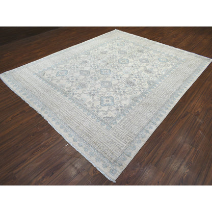 Oushak And Peshawar Wool Hand Knotted Rug Ivory Ivory 8.1X9.10 -O071970