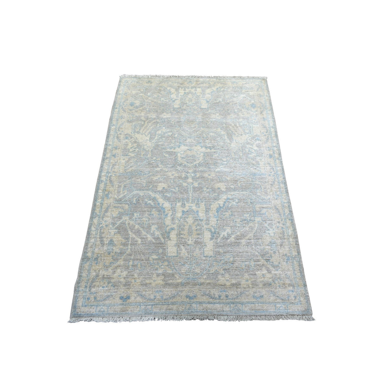 Oushak And Peshawar Wool Hand Knotted Rug Grey Ivory 3.0X5.0 -O071980