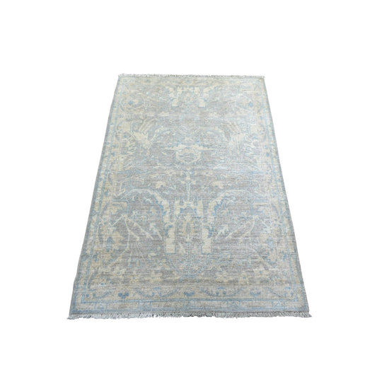 Oushak And Peshawar Wool Hand Knotted Rug Grey Ivory 3.0X5.0 -O071980