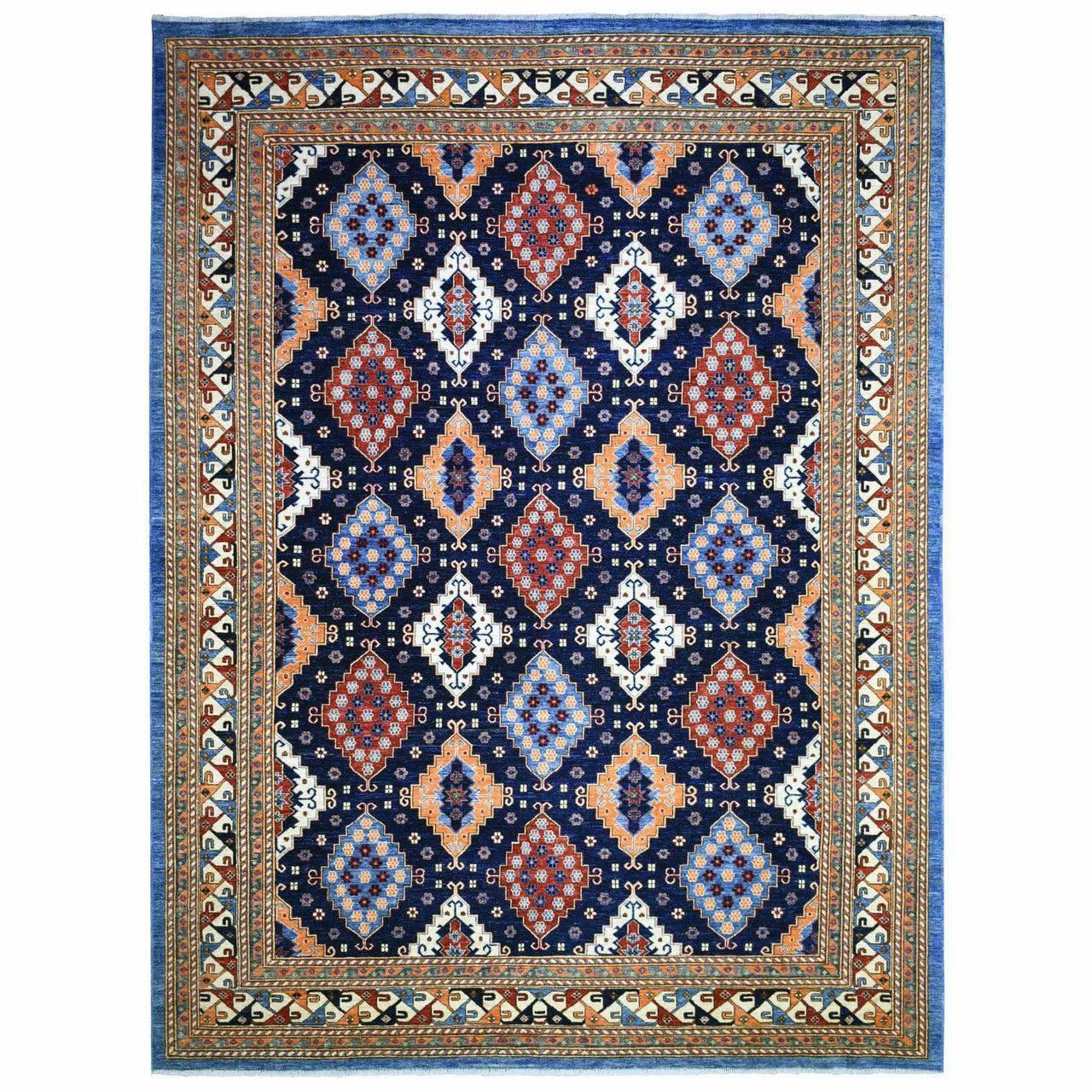Blue 9'2" x 11'10" Tribal & Geometric Hand knotted Wool Rug - Sku: O071990