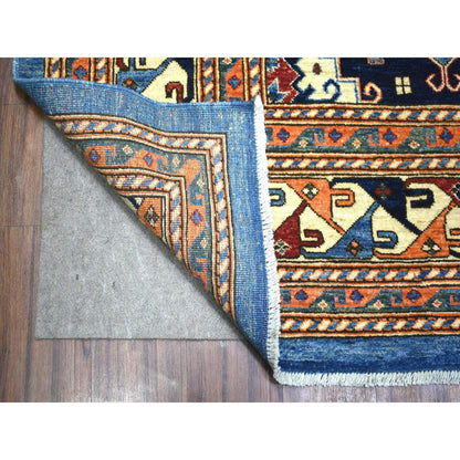 Tribal & Geometric Wool Hand Knotted Rug Blue Ivory 9.2X11.10 -O071990