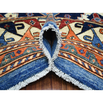 Tribal & Geometric Wool Hand Knotted Rug Blue Ivory 9.2X11.10 -O071990