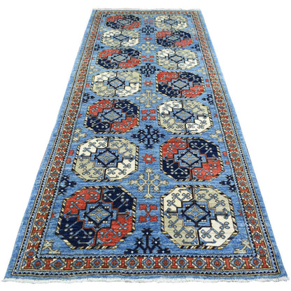 Tribal & Geometric Wool Hand Knotted Rug Blue Red 4.6X10.0 -O071992
