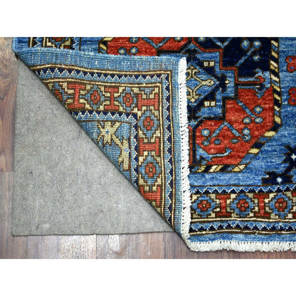 Tribal & Geometric Wool Hand Knotted Rug Blue Red 4.6X10.0 -O071992