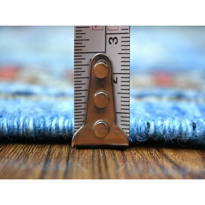 Tribal & Geometric Wool Hand Knotted Rug Blue Red 4.6X10.0 -O071992