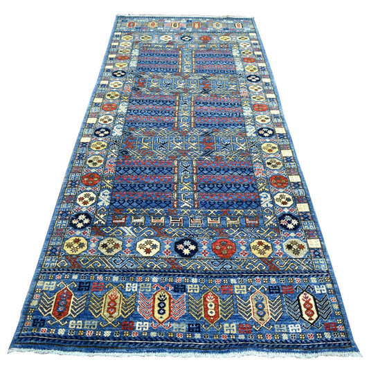 Tribal & Geometric Wool Hand Knotted Rug Blue Blue 4.1X9.10 -O071994