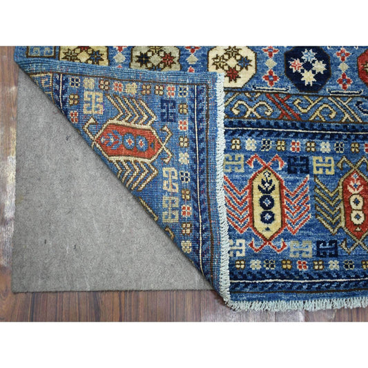 Tribal & Geometric Wool Hand Knotted Rug Blue Blue 4.1X9.10 -O071994