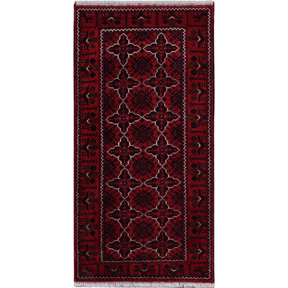 Tribal & Geometric Wool Hand Knotted Rug Red 2.3x4.6 -O0719