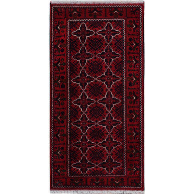 Tribal & Geometric Wool Hand Knotted Rug Red 2.3x4.6 -O0719