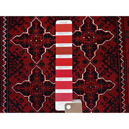 Tribal & Geometric Wool Hand Knotted Rug Red 2.3x4.6 -O0719