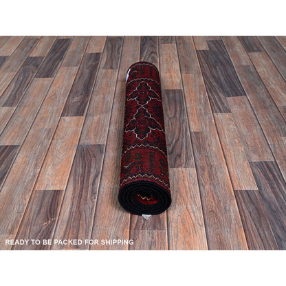 Tribal & Geometric Wool Hand Knotted Rug Red 2.3x4.6 -O0719