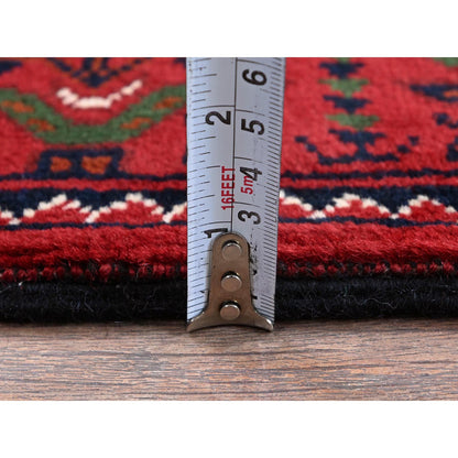 Tribal & Geometric Wool Hand Knotted Rug Red 2.3x4.6 -O0719