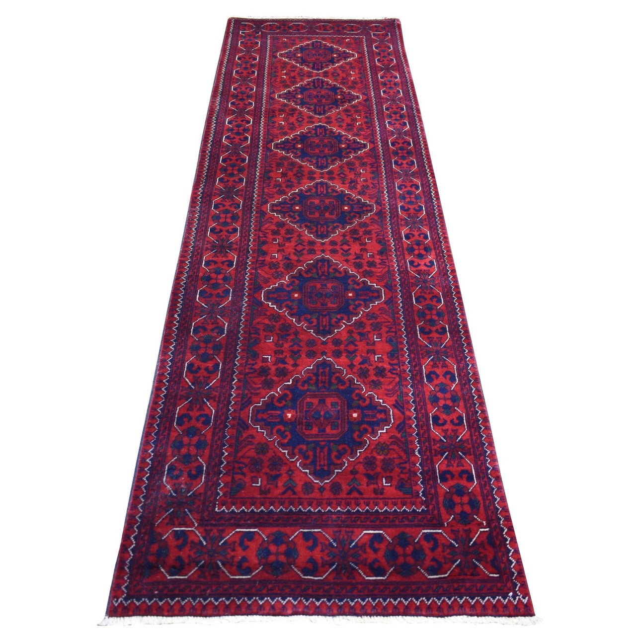 Red 2'8" x 9'7" Tribal & Geometric Hand knotted Wool Rug - Sku: O072008