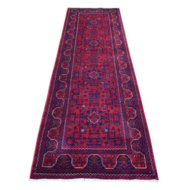 Tribal & Geometric Wool Hand Knotted Rug Red Red 2.9X9.5 -O072013