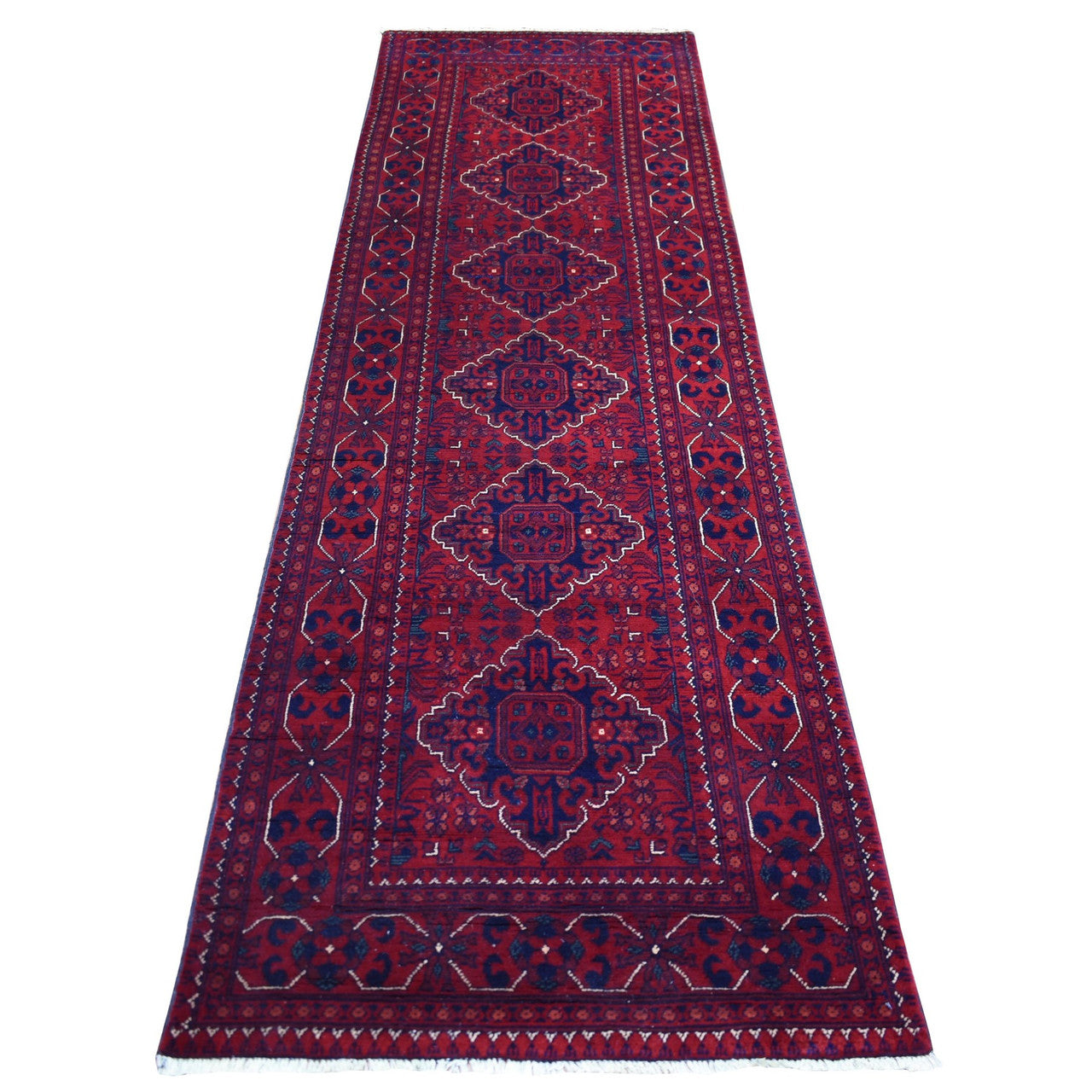 Red 2'9" x 9'5" Tribal & Geometric Hand knotted Wool Rug - Sku: O072015