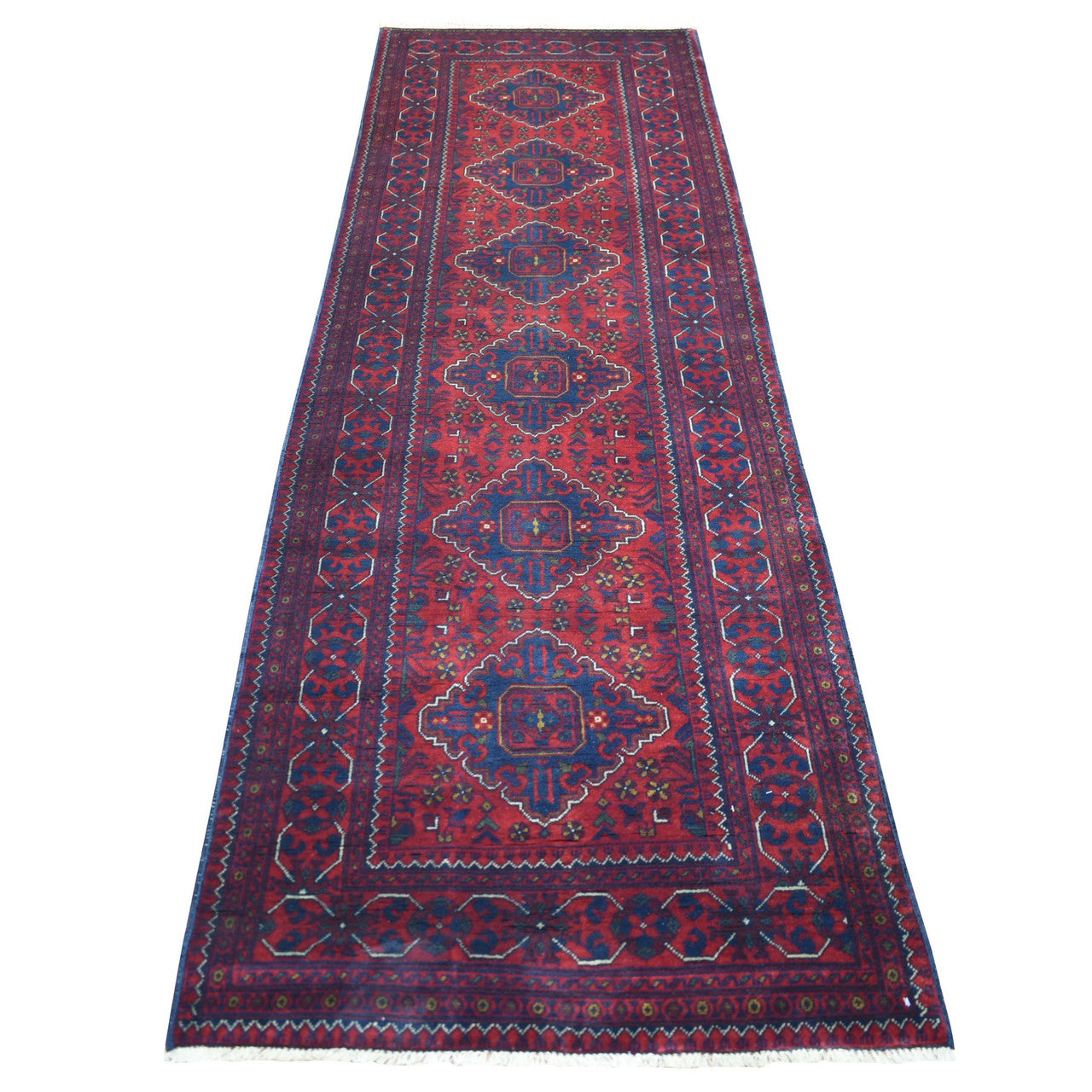 Red 3'0" x 9'10" Tribal & Geometric Hand knotted Wool Rug - Sku: O072020