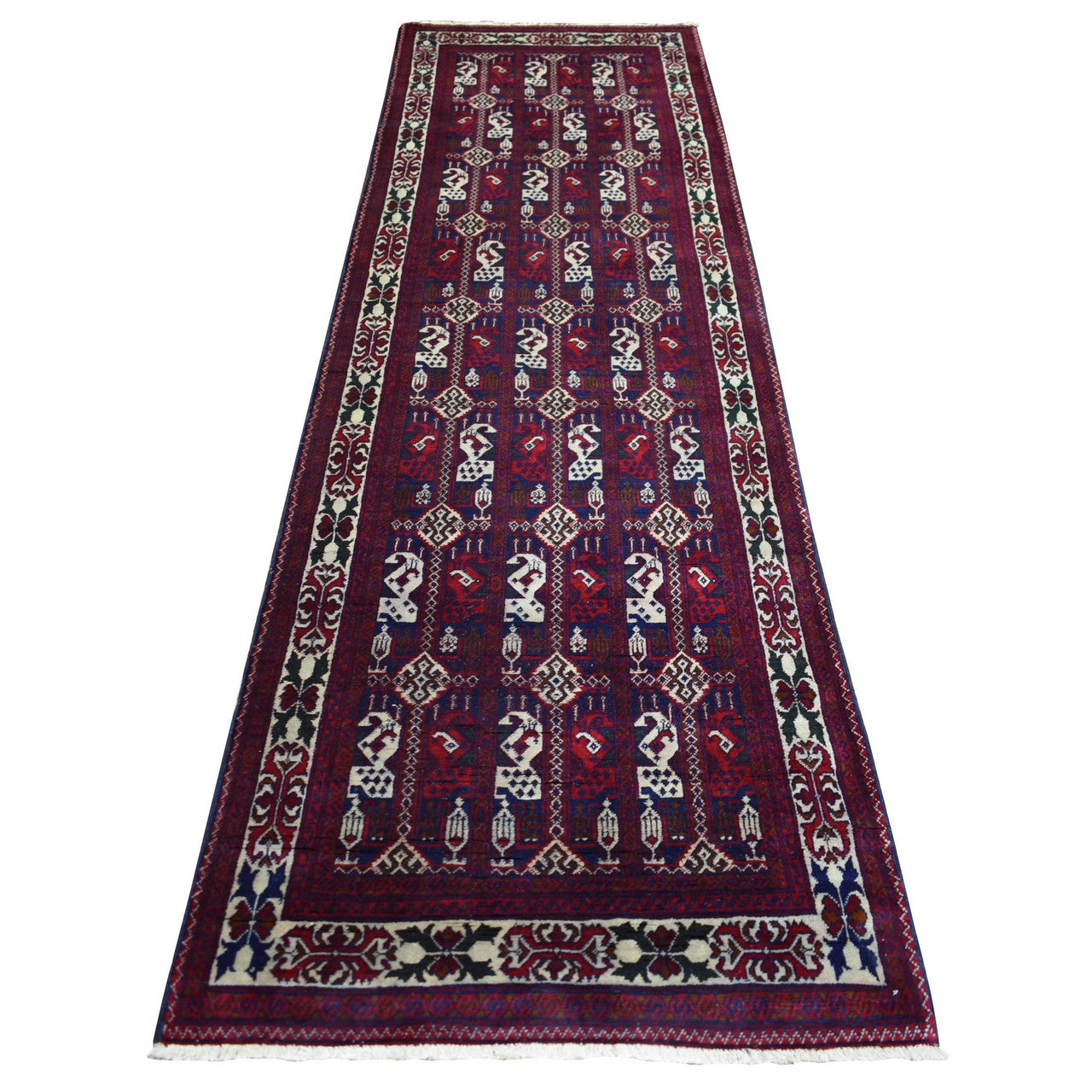 Red 2'10" x 10'0" Tribal & Geometric Hand knotted Wool Rug - Sku: O072021