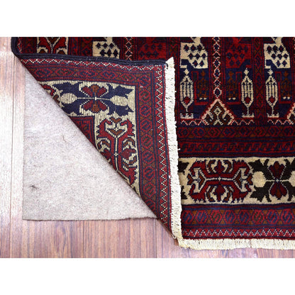 Tribal & Geometric Wool Hand Knotted Rug Red Ivory 2.10X10.0 -O072021