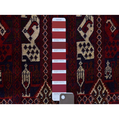 Tribal & Geometric Wool Hand Knotted Rug Red Ivory 2.10X10.0 -O072021