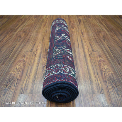 Tribal & Geometric Wool Hand Knotted Rug Red Ivory 2.10X10.0 -O072021