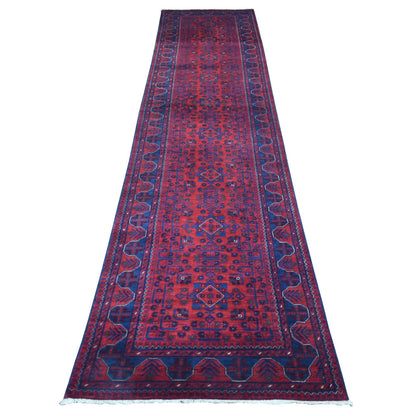 Tribal & Geometric Wool Hand Knotted Rug Red Red 2.10X12.8 -O072023