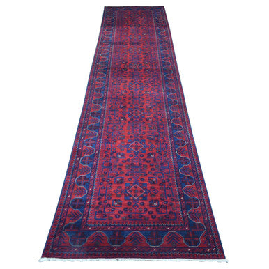 Tribal & Geometric Wool Hand Knotted Rug Red Red 2.10X12.8 -O072023