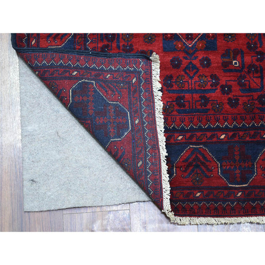 Tribal & Geometric Wool Hand Knotted Rug Red Red 2.10X12.8 -O072023