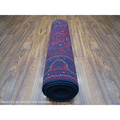 Tribal & Geometric Wool Hand Knotted Rug Red Red 2.10X12.8 -O072023