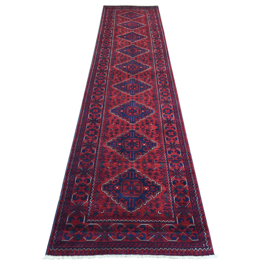 Tribal & Geometric Wool Hand Knotted Rug Red Red 2.8X12.9 -O072024